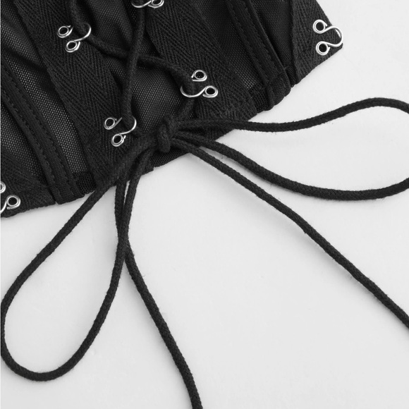 Mesh scoop lace up corset crop top with straps. Size small. - Picture 4 of 6